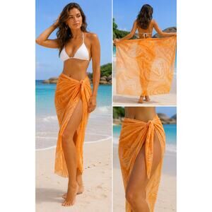 Identity NEW Orange Marble Print Sarong Beach Wrap Cover Up Made USA Large